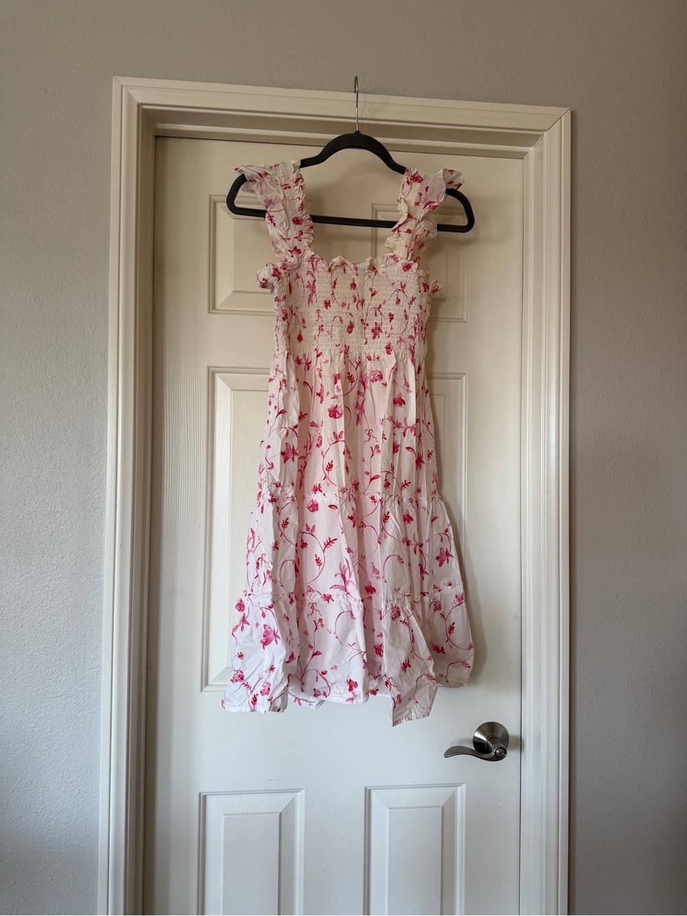 Hill House Ellie nap dress rose botanical pink white smocked shirred midi - Picture 6 of 6